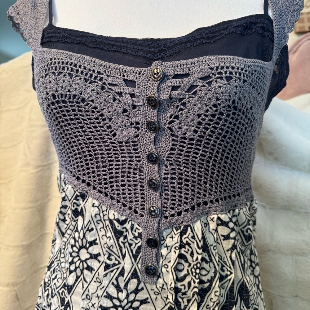 Free People 2 piece Sundress Silk Slip. Crochet top and back. Size 8. Blue Lace - Picture 5 of 14